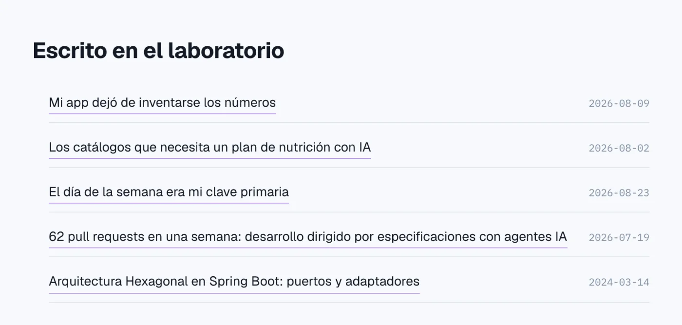 The "Written in the lab" section of the Forma page: the articles on this blog that tell the project's story, linked from the page itself.